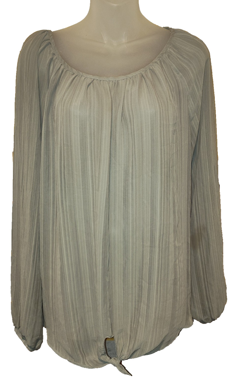 APT. 9 Women’s Light Gray Long Sleeve Striped Tie Front Top Size XL BG24